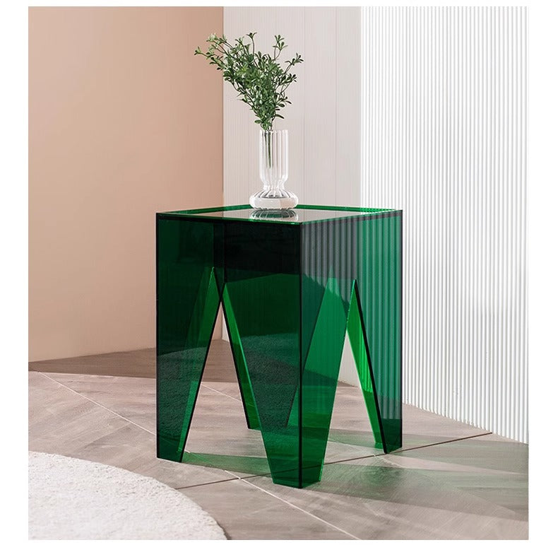 Geometric Acrylic Side Table, Contemporary Crystal Glass-Like End Table with Angular Design, Modern Living Room Accent Furniture