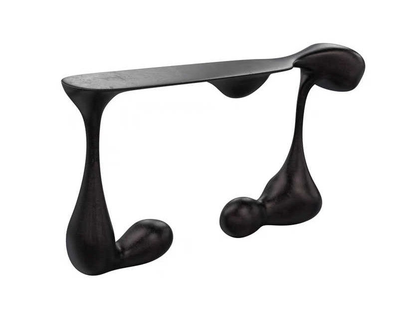 Sculptural Fiberglass Console Table – Black Muscle-Inspired Base with Glass Top, Designer Entry Table for Luxury Hotels and Modern Homes