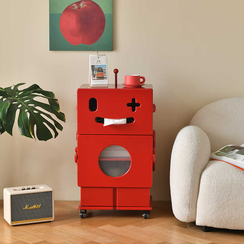 Robot-Shaped Storage Side Table with Wheels – Creative Modern Art Furniture Cabinet, Fun Kids Room Organizer, Playful Living Room Accent with Drawer & Compartment