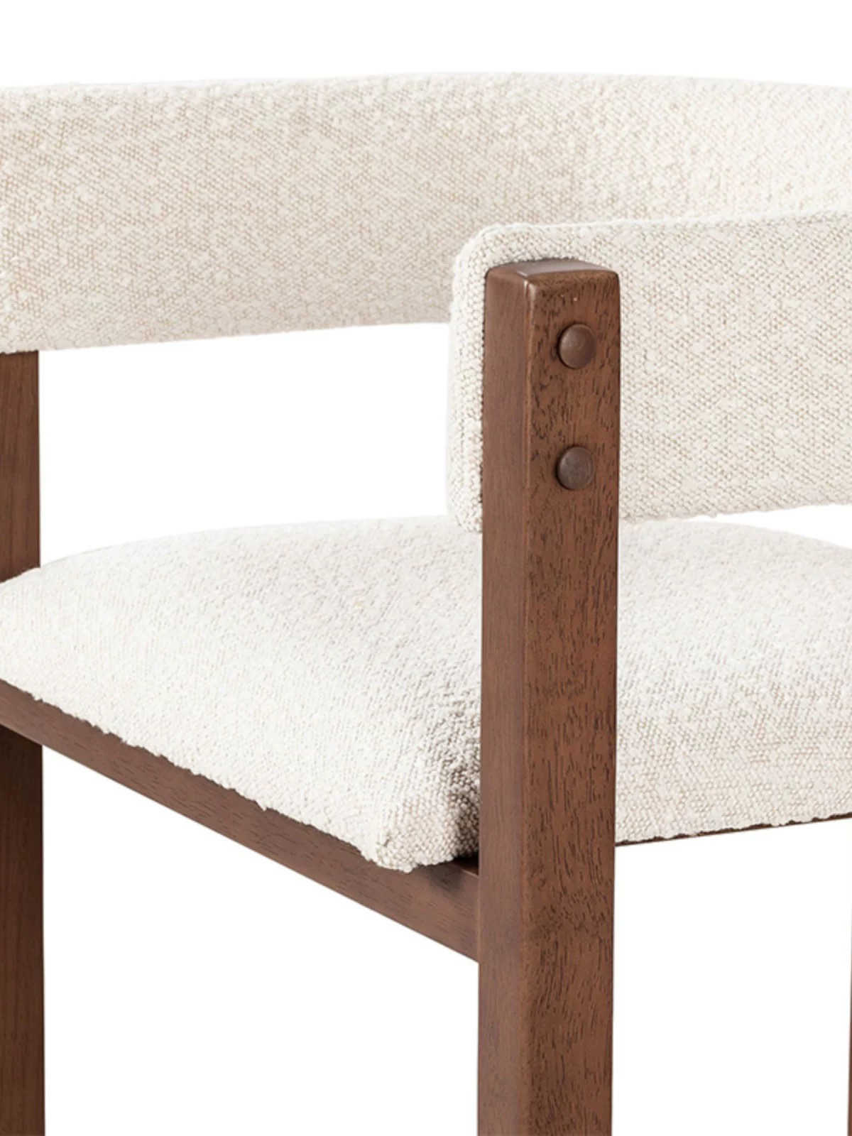 Nordic Wabi-Sabi Dining Chair with Boucle Upholstery, Solid Wood Frame Accent Chair with Curved Backrest, Hotel & Café Reception Chair in Cream White
