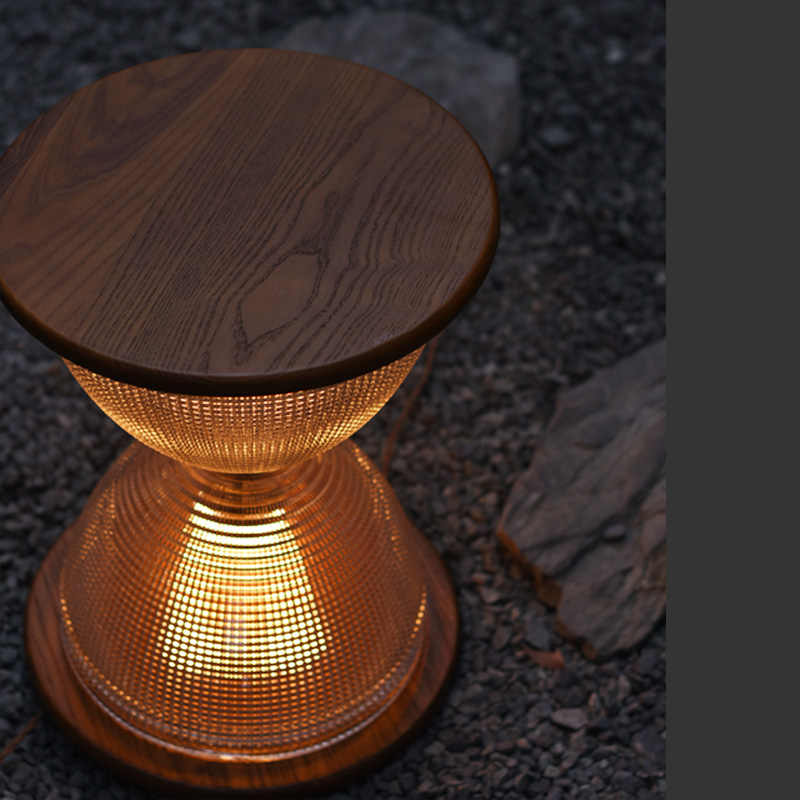 Vintage Tea Table Lamp, Hourglass Glass & Wood Side Table/Cabinet, Designer Floor Lamp for Living Room, Bedroom, Entry (Black Open Surface)