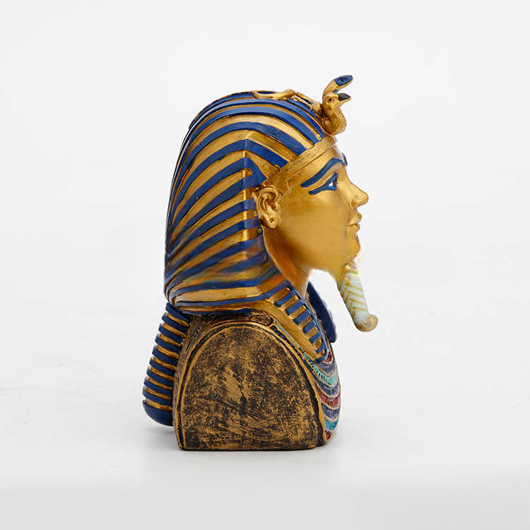 Egyptian Pharaoh Bust Figurine – Miniature Gold & Blue Resin Statue for Home Décor, Desk Ornament, and Unique Gift