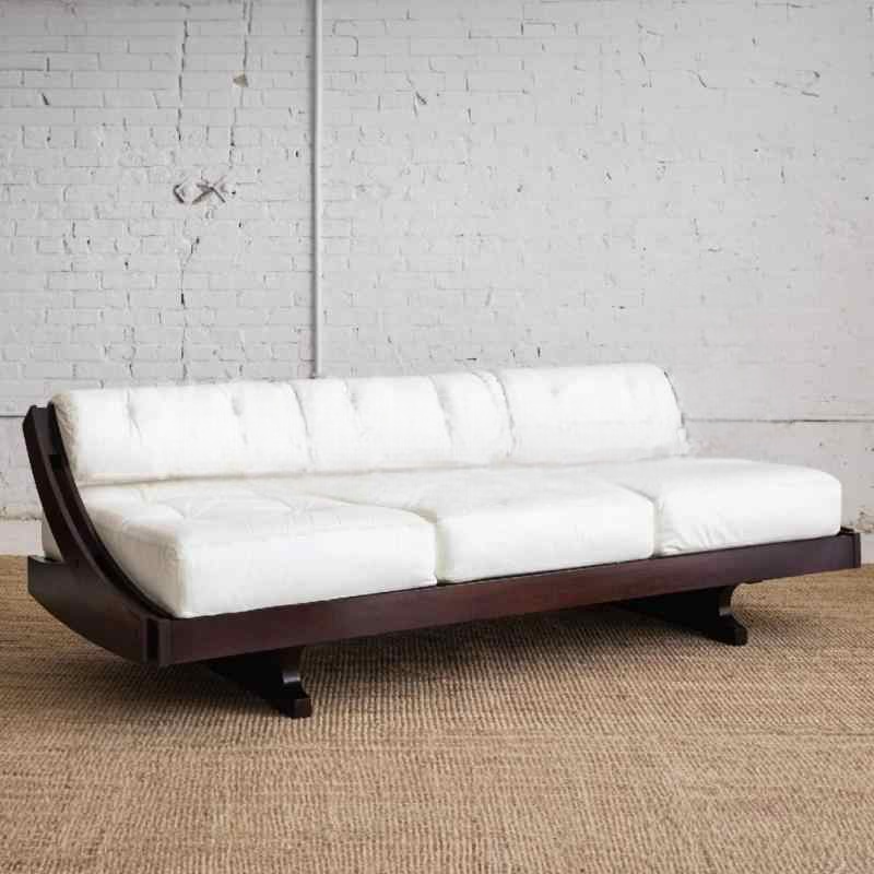 Designer Solid Wood Genuine Leather Sofa, Minimalist Luxury Vintage Lounge Couch, Mid-Century Style