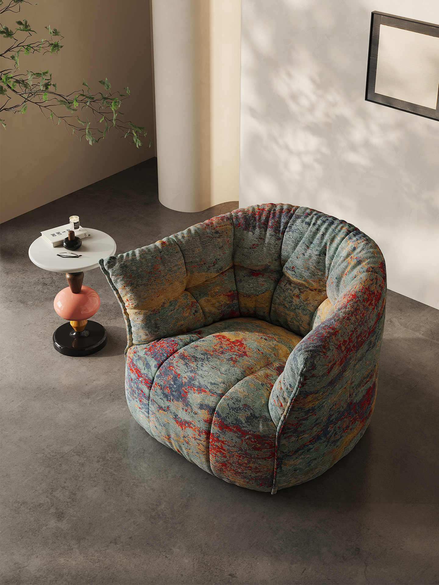 Italian Ultra-Minimalist Danxia Lounge Chair – Nordic Luxury Design with Bmigantin Silk Jacquard & 80D Shaped Cotton, Contemporary Accent Seating