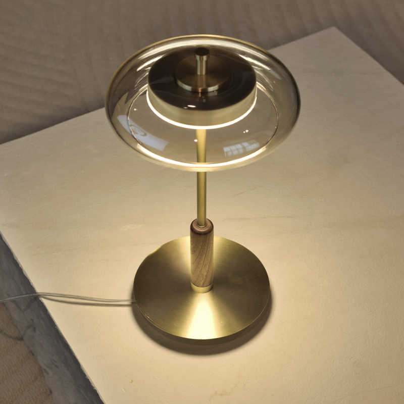 Luxury Minimalist Designer Bedside Table Lamp, Brass & Glass – Modern Warm Light for Bedroom