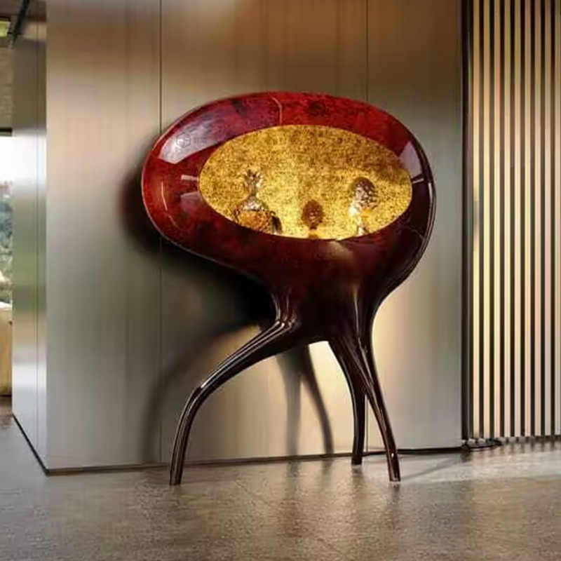 Luxury Solid Wood Octopus-Shaped Wine Cabinet, Artistic Display Sideboard for Villa or Living Room