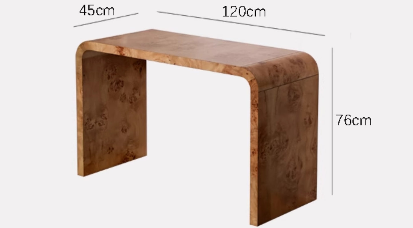 French Mid-Century Burl Wood Console Table – Luxury Waterfall Edge Entry Hall Table, Natural Wood Grain Sofa Table, Modern Minimalist Desk for Living Room, Entryway, Bedroom