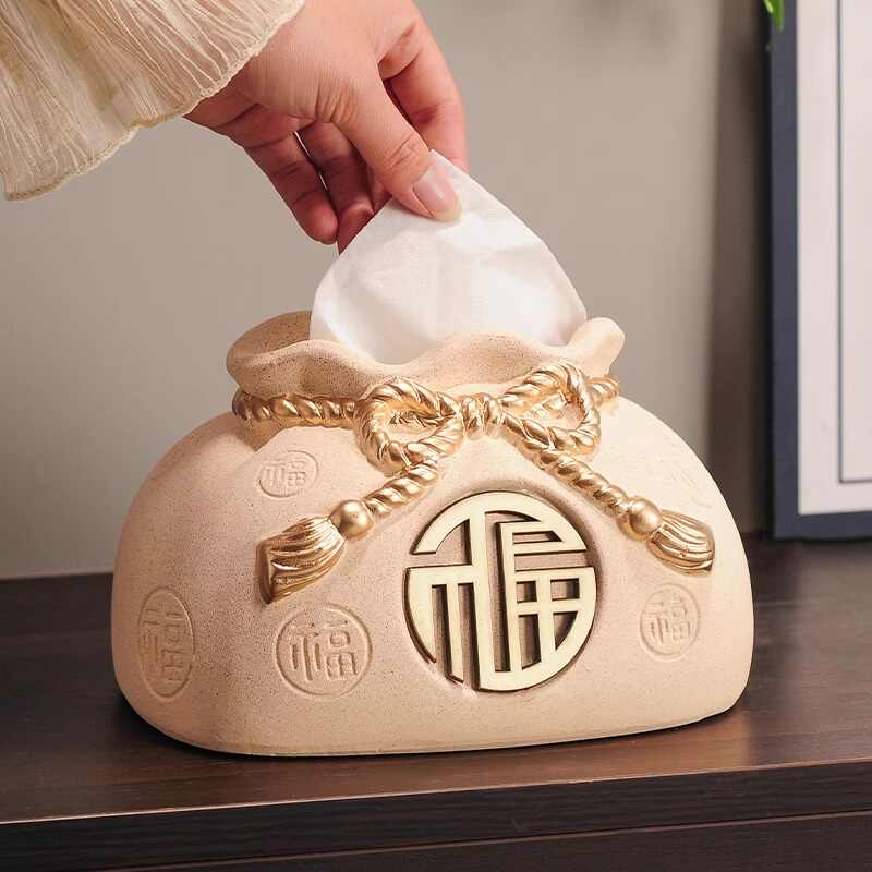 Luxury Ceramic Blessing Bag Tissue Box, High-End Creative Decor Organizer for Living Room, Coffee Table, Modern Home Accent