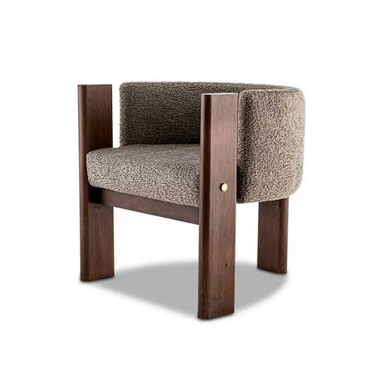 Wabi-Sabi Solid Wood Accent Chair – Mid-Century Modern Bouclé Upholstered Armchair with Walnut Frame, Contemporary Lounge Chair for Dining Room, Office, Café