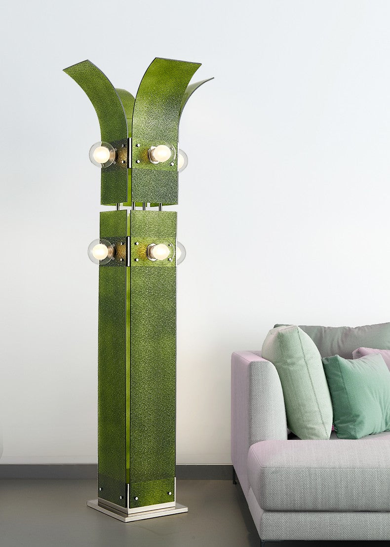 Green Organic Glass Floor Lamp, Modern Minimalist Statement Lighting for Living Room, Bedroom, Office