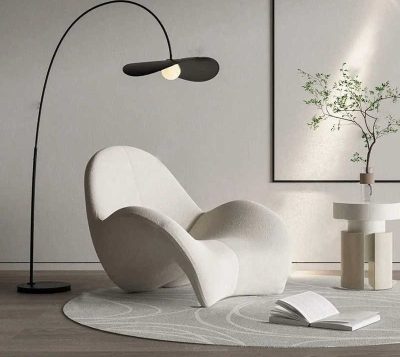 Modern Designer Whale-Inspired Accent Lounge Chair, Plush Single Sofa for Living Room Bedroom, Hidden Wall-Mounted Storage