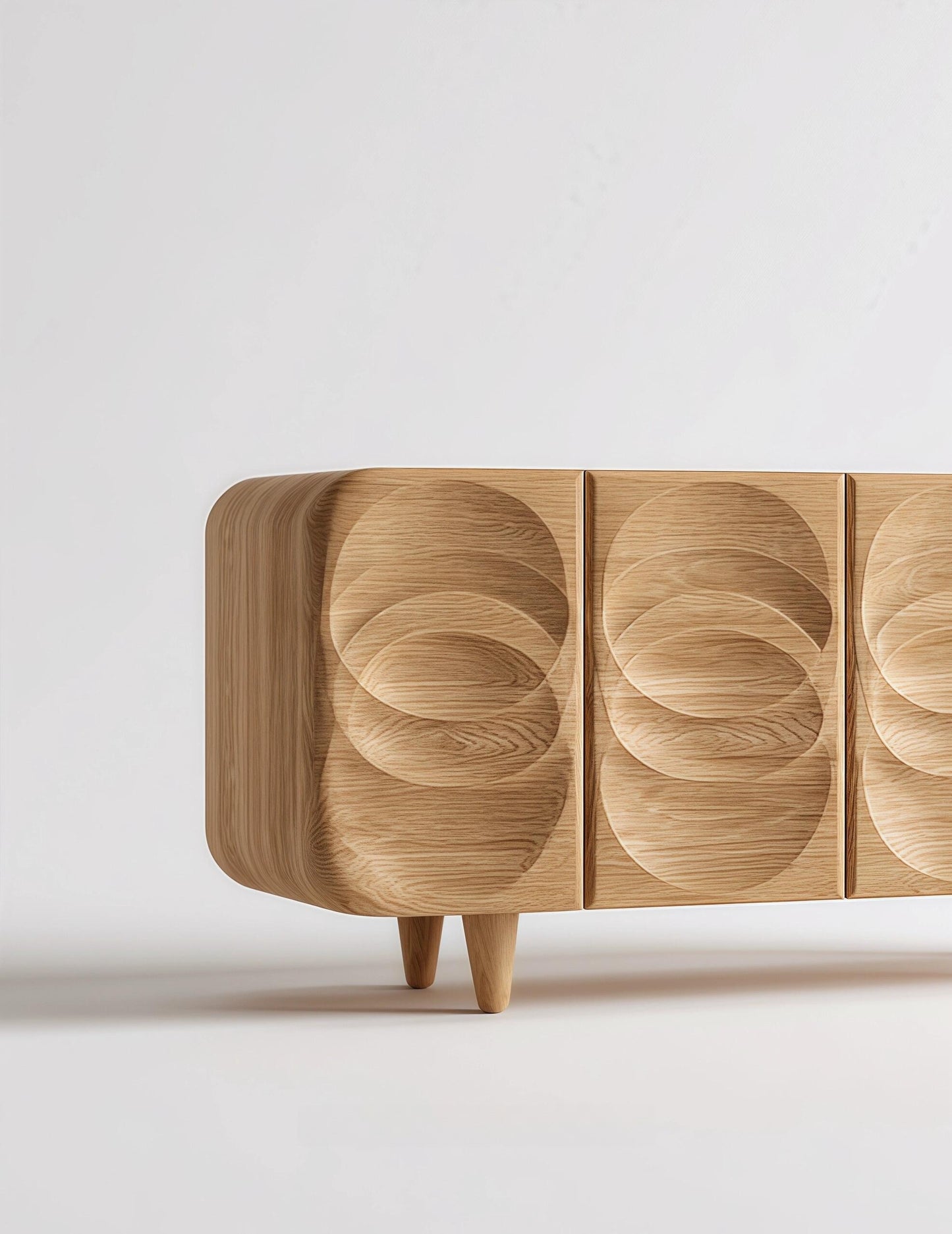 Retro Sculpted Wood Sideboard – Designer Solid Wood S-Pattern Carved Buffet, Modern Artistic Storage Cabinet