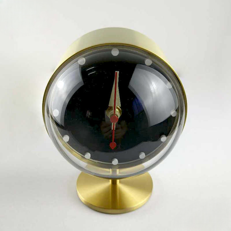 Modern Artistic Antique Look Night Desk Clock, Modern Minimal Designer Bedside Clock, Brass Finish