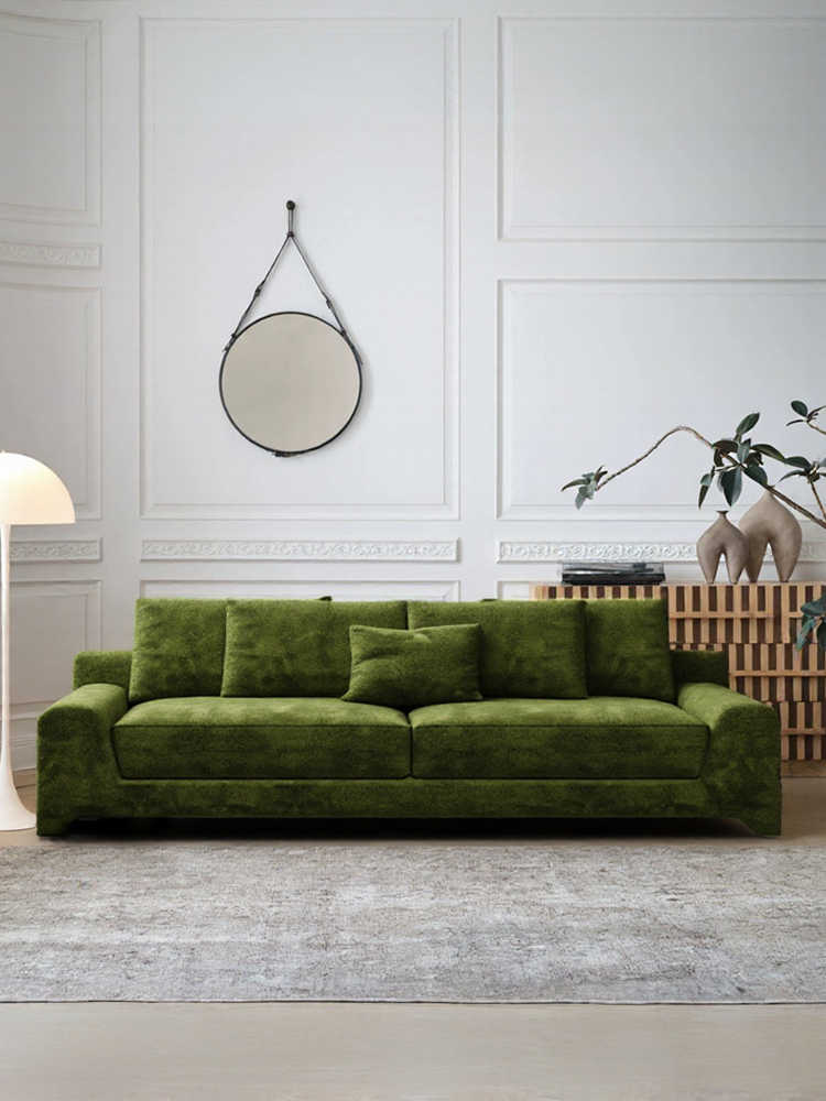Vintage Chenille Upholstery 3 Seater Sofa – Retro Straight-Line Couch for Small Apartment, Living Room & Homestay