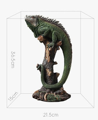 Lifelike Iguana Chameleon Sculpture on Driftwood Branch, Realistic Reptile Figurine for Home Garden Decor, European Style Animal Art Piece