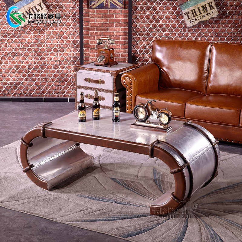 Vintage Industrial Designer Metal Coffee Table – KTV Bar Lounge Curved Aluminum Glass Table for Nightclub & Private Room