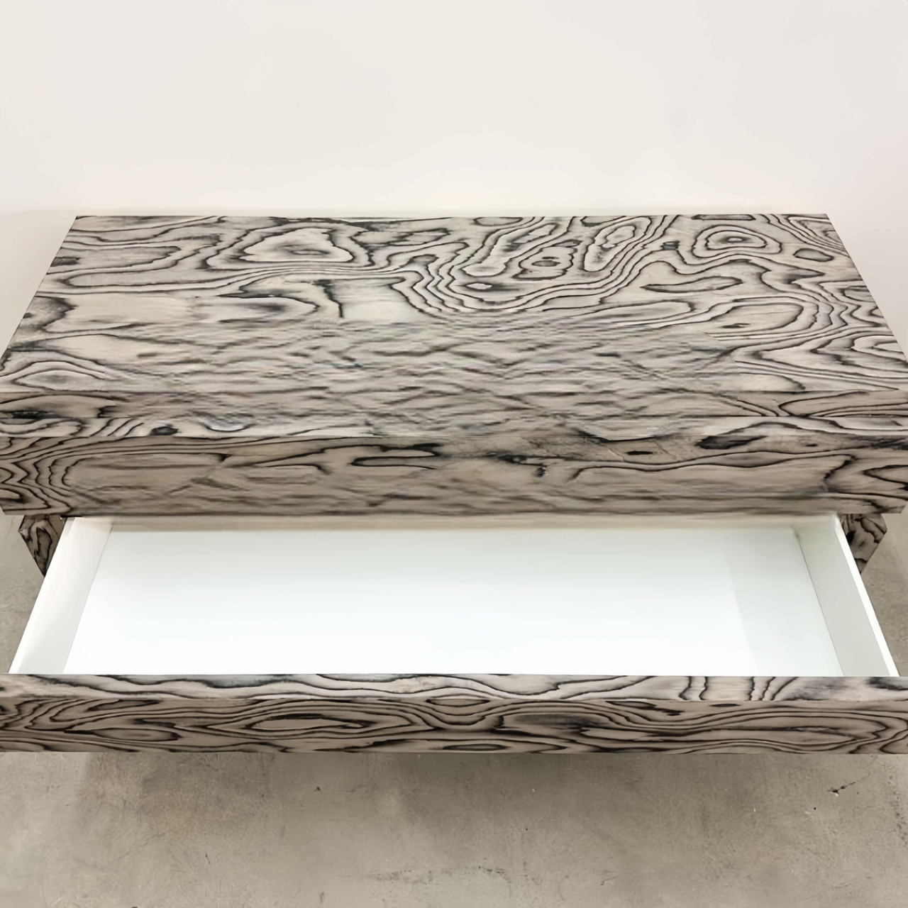 Ink Wash Artistic Sideboard, Designer Minimalist Black-White Woodgrain Foyer Cabinet – Luxury Entry/Living Room Drawer Storage