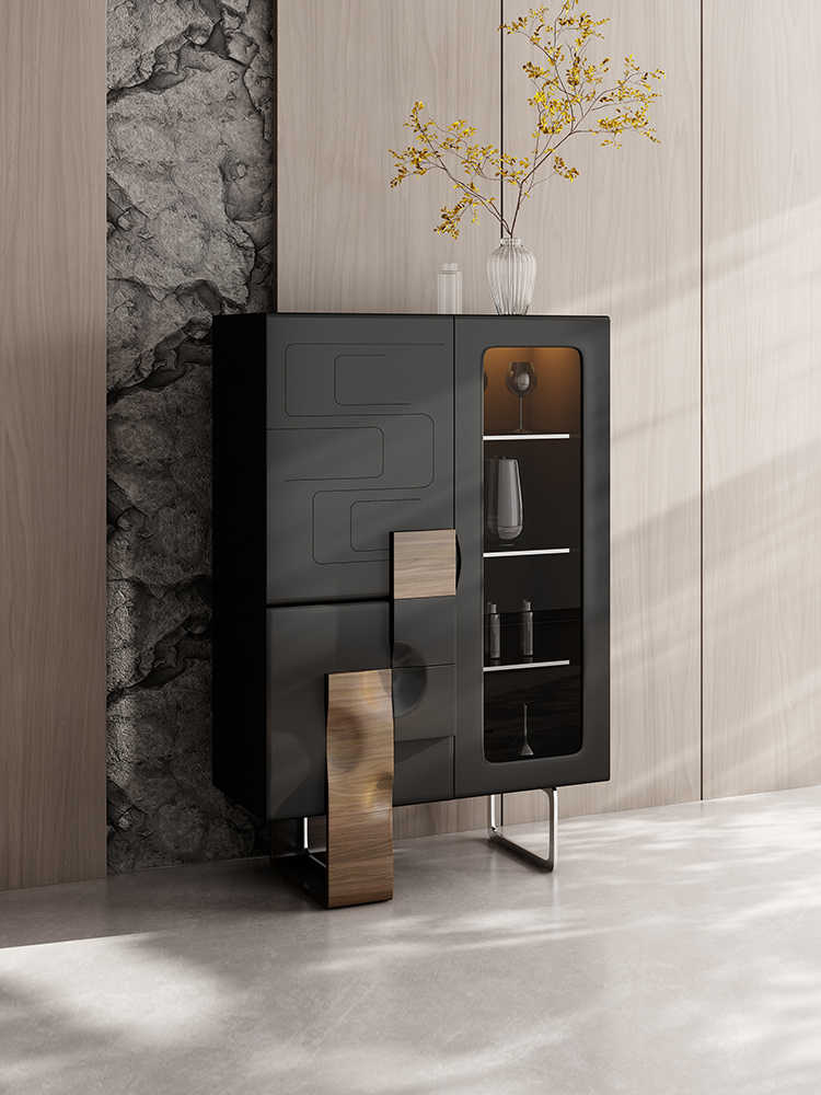 Luxury Minimalist Solid Wood Wine Cabinet – Modern Glass Display Sideboard Storage for Living Room or Dining Room