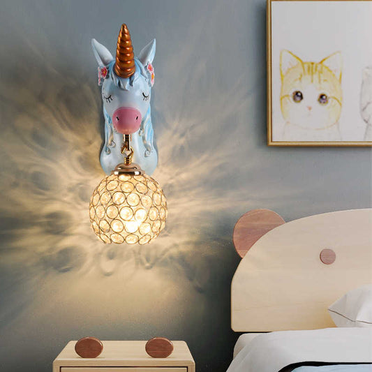 Creative Unicorn Wall Lamp, Cute Resin Crystal LED Decor Light for Kids Bedroom, Living Room, Corridor