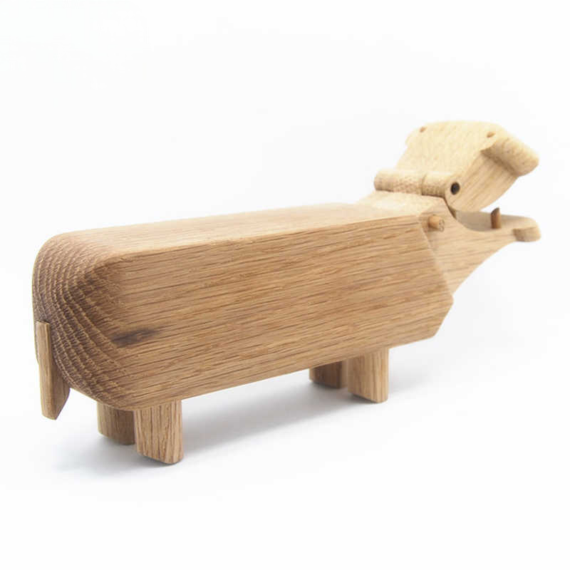 Wooden Hippo Figurine, Handmade Oak Animal Ornament for Desk, Shelf, or Gift – Minimalist Home Décor