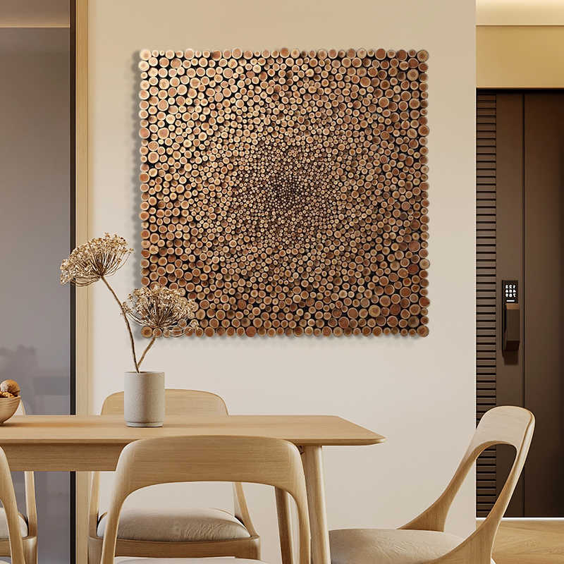 Wabi-Sabi Red Minimalist 3D Mosaic Wood Wall Art, Niche Solid Wood Decorative Relief Panel