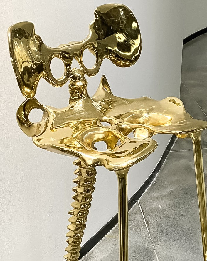 Luxury Brass Bar Stool – Modern Art Skeleton High Chair for Villa, Hotel, Gallery, Café & Bar