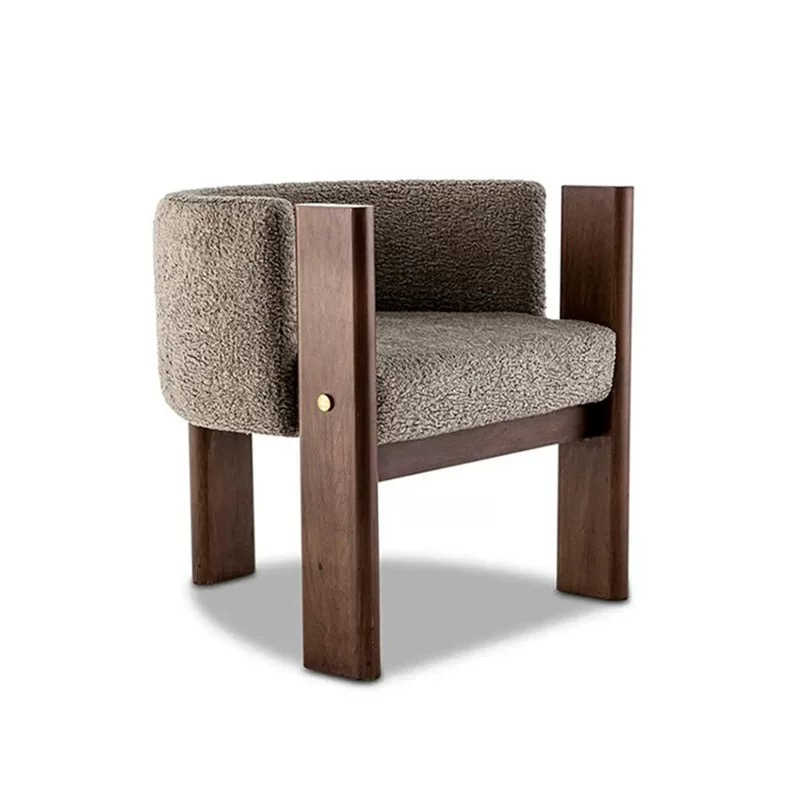 Wabi-Sabi Solid Wood Accent Chair – Mid-Century Modern Bouclé Upholstered Armchair with Walnut Frame, Contemporary Lounge Chair for Dining Room, Office, Café