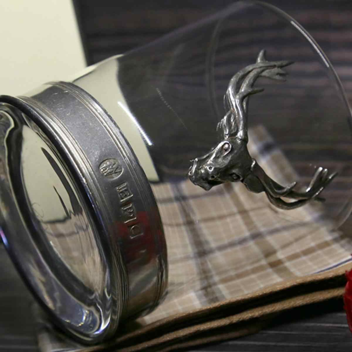 Whiskey Glass 312ml – Wide-Mouth Tumbler with Heavy Base, Handcrafted Deer Motif, Gift Boxed