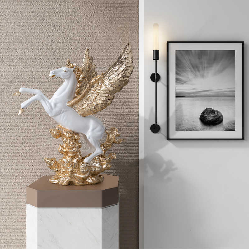 Rose Gold Pegasus Sculpture – Large Luxury Resin Winged Horse Figurine for Living Room, TV Cabinet, or Office Gift