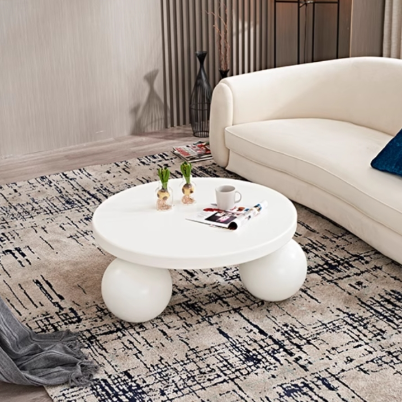 Modern Minimalist White Ball Coffee Table – Artistic Round Living Room Center Table, Funky Spherical Base