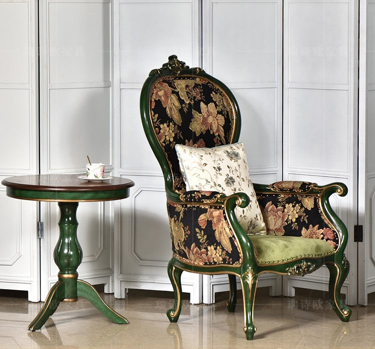 Classical Solid Wood Tiger Chair, Artistic Vintage Floral High-Back Armchair for Living Room & Lounge