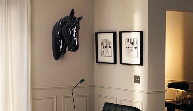 Horse Head Wall Decor, 3D Sculptural Resin Ornament for Living Room, Creative Luxury Home Accent