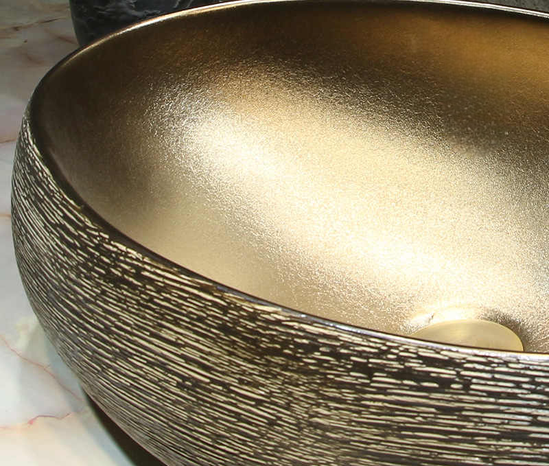 Luxury Gold Oval Ceramic Wash Basin – Modern Art Hotel Countertop Vessel Sink, Large Bathroom Vanity Bowl