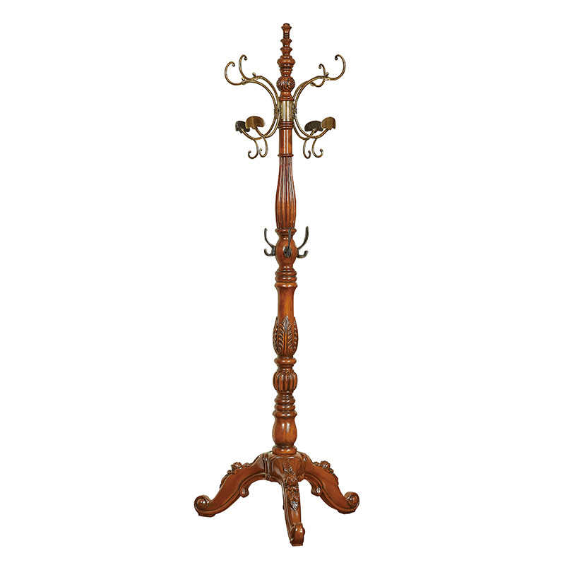 Elegant American Country Style Carved Wood Floor Coat Tree – Vintage Solid Wood Hall Tree with Ornate Base, Bedroom Standing Coat Rack