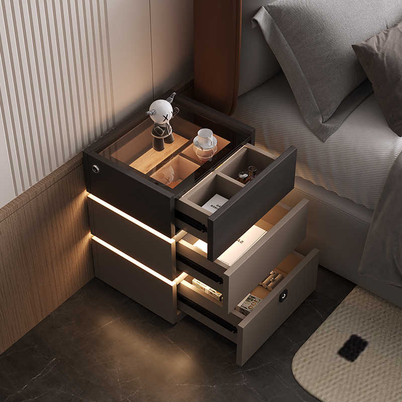 Modern Luxury Smart Nightstand, Three-Drawer Solid Wood Bedside Cabinet
