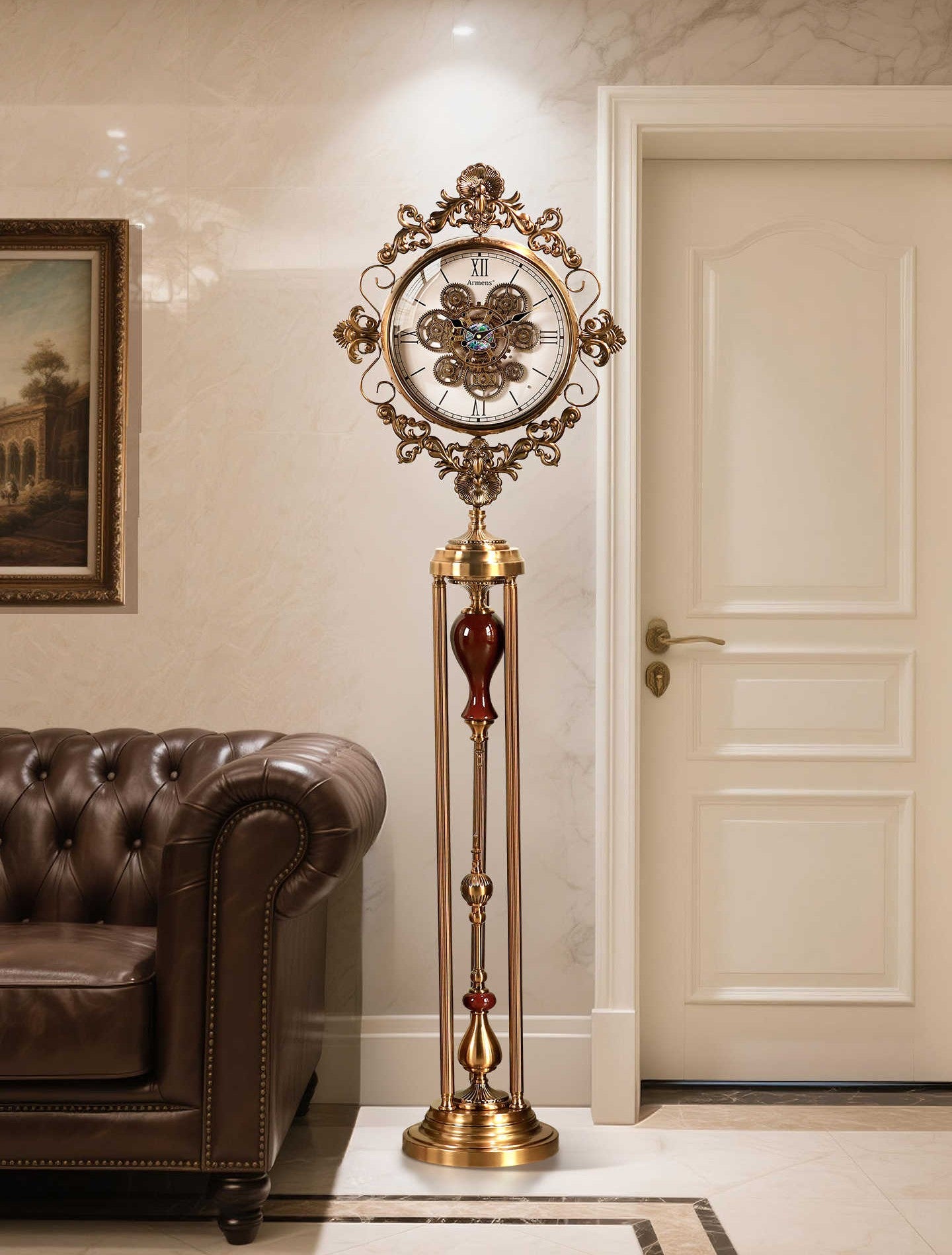 Vintage Grandfather Standing Clock – High-End Shell & Gear Floor Clock, Living Room Statement