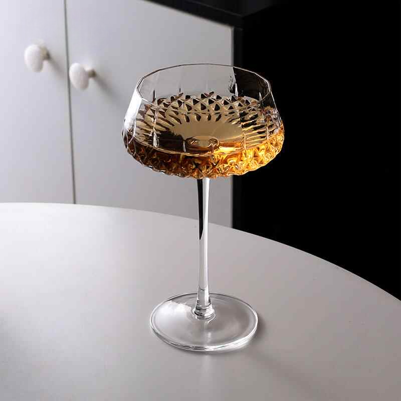 Vintage Crystal Coupe Cocktail Glass 350ml – Elegant Diamond Patterned Stemware for Cocktails, Champagne & Wine – Single Retro Crystal Glass