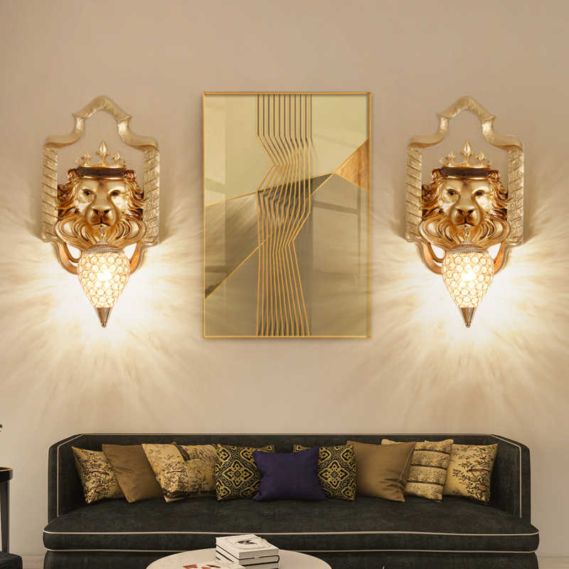 Creative Lion Head Wall Lamp, Southeast Asian & Luxury Resin Crystal Sconce, Living Room/Bar/Accent Light
