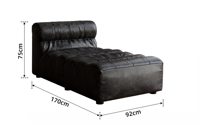 Vintage Leather Chaise Lounge – Modular Retro Tufted Sectional for Small Apartment Living Room, Black Armless Day bed