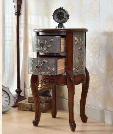 American Style Solid Wood Nightstand – Vintage Hand-Painted Storage Cabinet with Drawers, Elegant Bedside Table, Classic End Table for Living Room, Bedroom