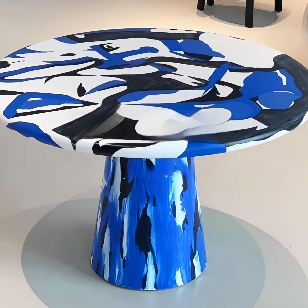 Designer Hand-Painted Solid Wood Round Dining Table, Luxury Vintage Artistic Accent Table for Living Room & Dining Room