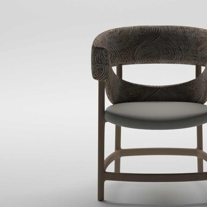Vintage Designer Circular Chair – Solid Wood Dining, Owner, Study, Conference Accent Chair with Artistic Patterned Upholstery