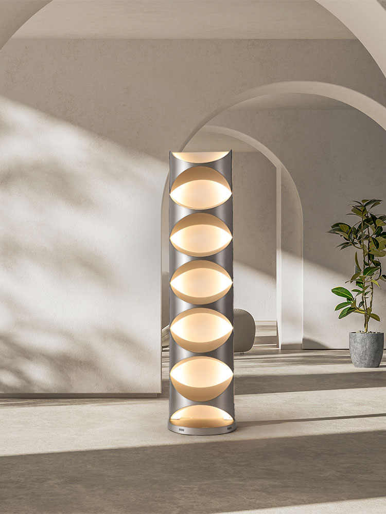 Designer Angel Eyes Floor Lamp, Contemporary Stainless Steel Art Light with Stacked Illuminated Spheres, Luxury Hotel Showroom Display Lighting