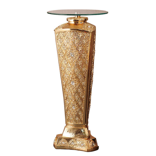 Luxury Geometric Plant Stand – Gold Three-Sided Resin Pedestal Table for Living Room, Interior Pot Holder