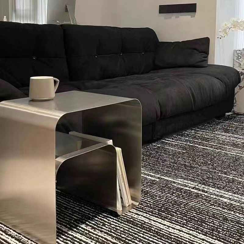 Brushed Stainless Steel S-Shaped Side Table, Nordic Minimalist Coffee Table with Storage Shelf, Contemporary Italian Design Accent Table