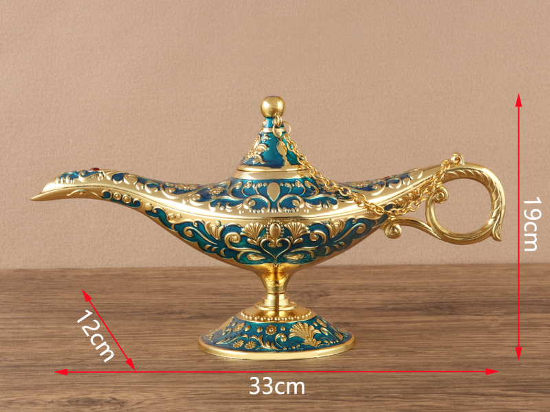 Aladdin Gold XXL Wish Lamp, Luxury Art Deco Genie Lamp, Ornate Home Bar, Living Room, Ins-style, Study Cabinet Blessing Decor