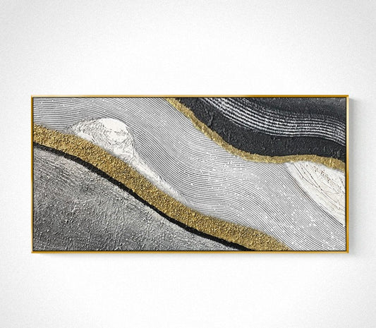 Luxury Gold Abstract Nine Koi Fish Symbolic Wealth Hand-Painted Oil Painting, Textured Wall Art with Gold Aluminum Frame, Living Room Decor