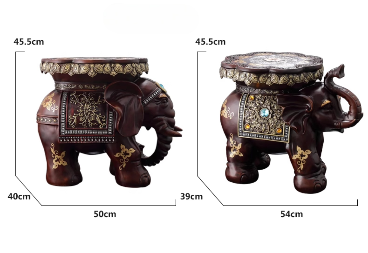 Creative Elephant Stools Set, European Style Shoe Changing Stools, Living Room Fortune Decorative Ornaments, Housewarming Gift - Wood-Grain Finish Set (Trunk Up + Trunk Down)