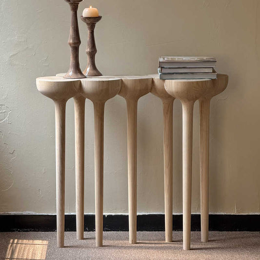 Degas Custom Esgrimas Solid Wood Console Table Set, Mid-Century Modern Entryway Display Tables with Sculptural Legs, Natural Wood Hall Accent Tables