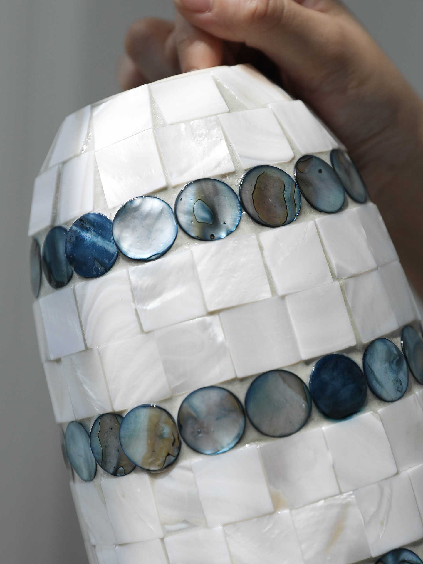 Blue & White Ceramic Vase Set, Mosaic Dot Flower Vases for Water and Tabletop Décor – Tall & Short Pair